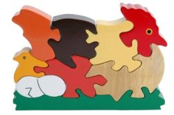 Chicken FAmily Wooden Rubberwood Puzzle